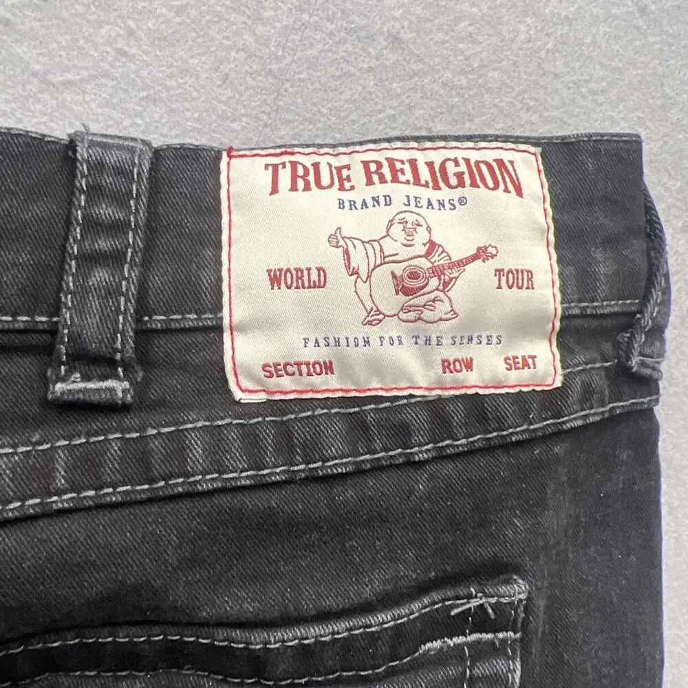 True Religion‎ Ricky Jeans 44x32 Mens Black Relaxed Straight Flap Pocket